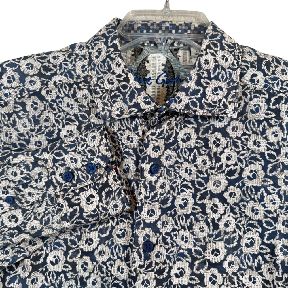 Robert Graham Button Down Mens Large Navy Blue Floral Classic Fit Shirt